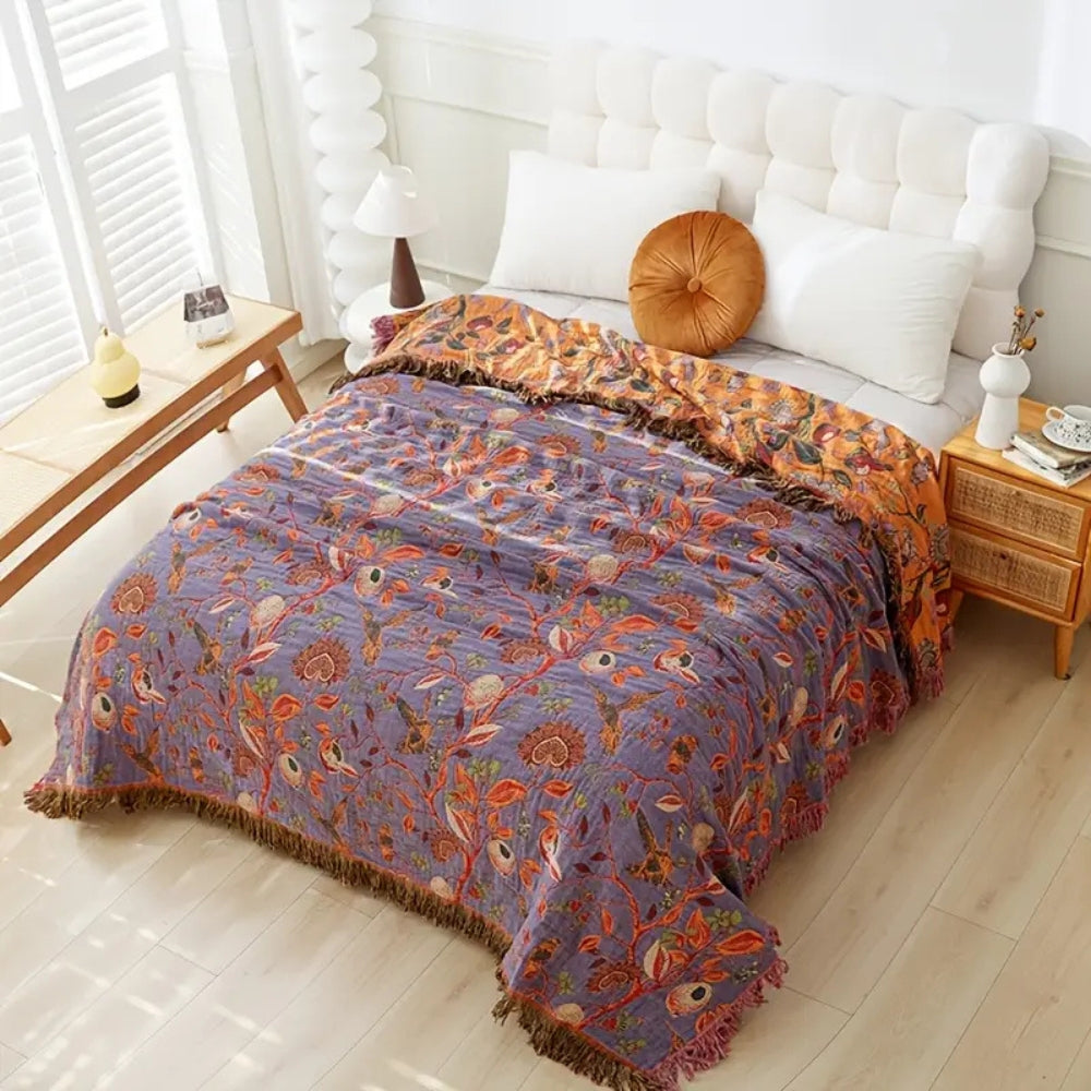 Floral Cotton Tassel Blanket-Bedding & Bath > Blankets-casanuva-Orchid Bloom-59"x79"-casanuva