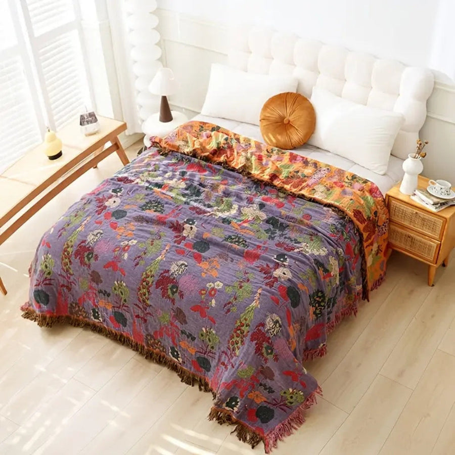 Floral Cotton Tassel Blanket-Bedding & Bath > Blankets-casanuva-Wild Flora-59"x79"-casanuva