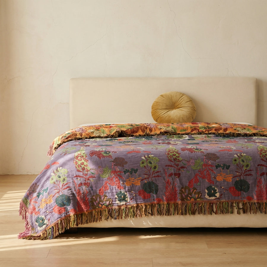 Floral Cotton Tassel Blanket-Bedding & Bath > Blankets-casanuva-casanuva