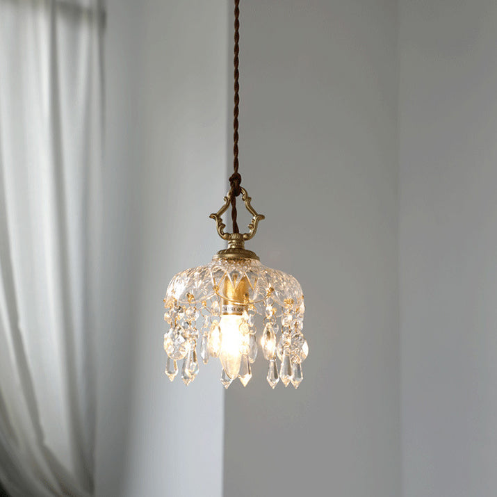 Floral Crystal Pendant Light 1-Light Vintage Design-Lighting > Pendant Lights-casanuva-5.91''-100V-120V-casanuva