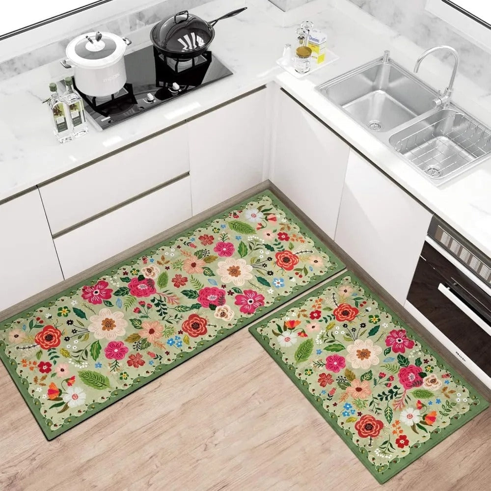 Floral Kitchen Mat Set Boho Style Meadow Design-Kitchen & Dining > Kitchen Mats-casanuva-casanuva