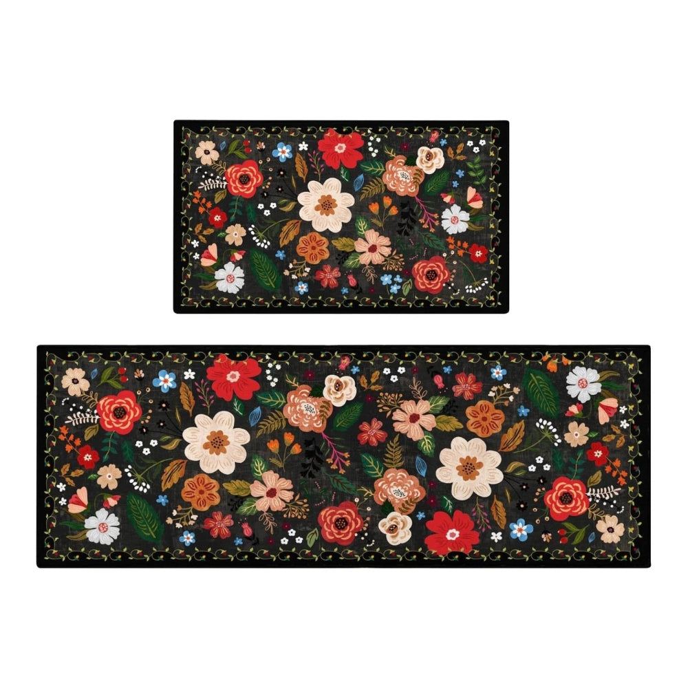Floral Kitchen Mat Set Boho Style Meadow Design-Kitchen & Dining > Kitchen Mats-casanuva-casanuva