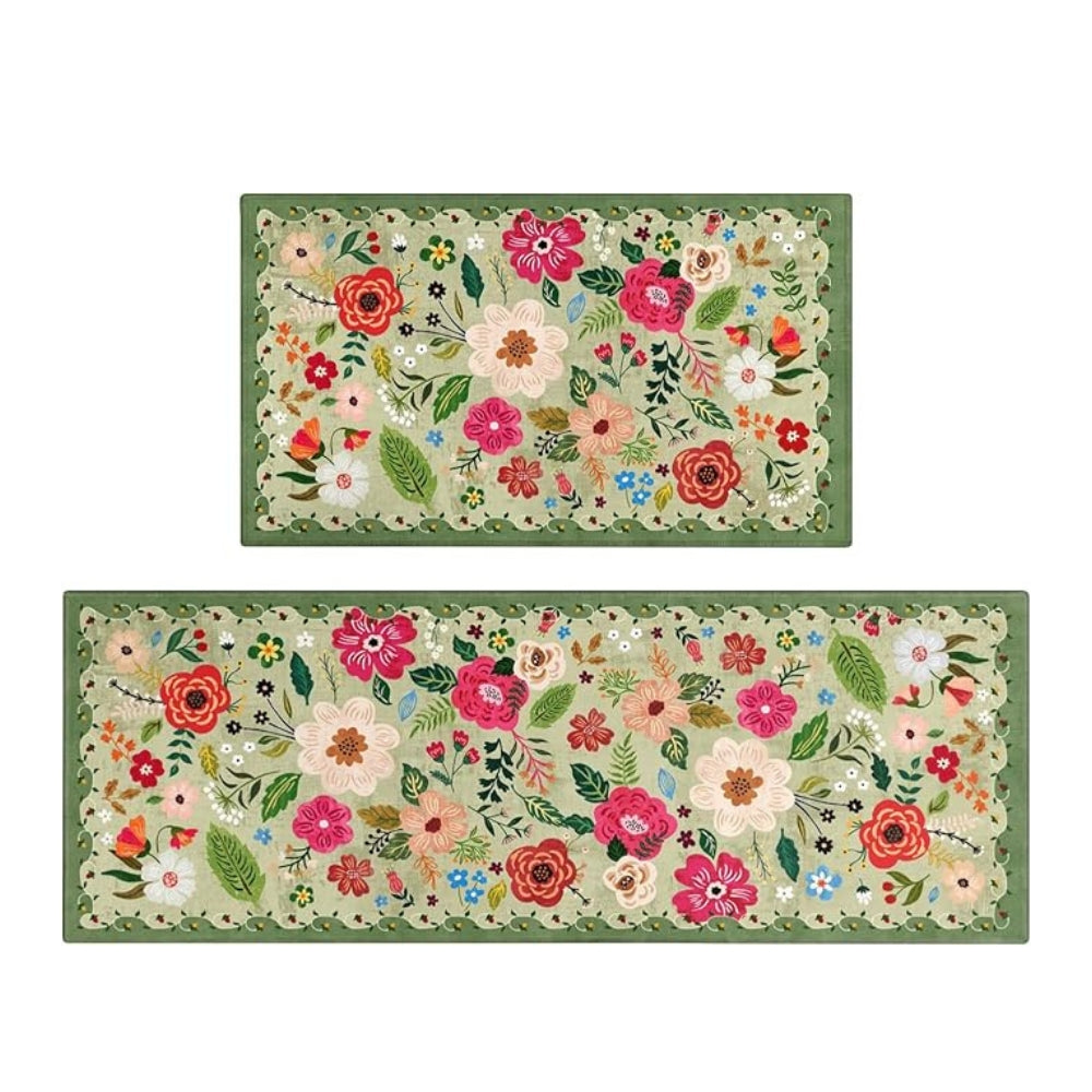 Floral Kitchen Mat Set Boho Style Meadow Design-Kitchen & Dining > Kitchen Mats-casanuva-casanuva