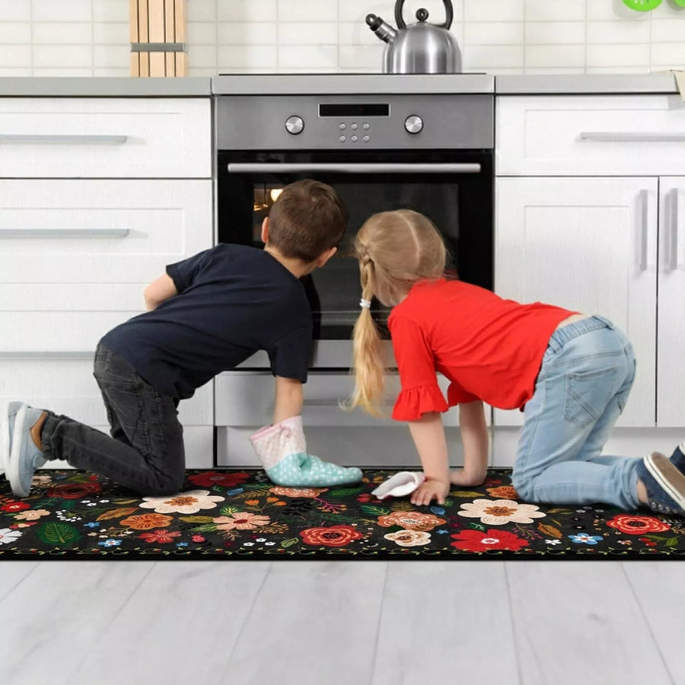 Floral Kitchen Mat Set Boho Style Meadow Design-Kitchen & Dining > Kitchen Mats-casanuva-casanuva