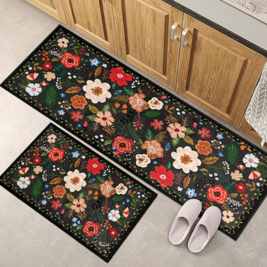 Floral Kitchen Mat Set Boho Style Meadow Design-Kitchen & Dining > Kitchen Mats-casanuva-Midnight Meadow-40cmx60cmx40cmx120cm-casanuva