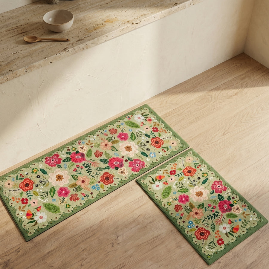 Floral Kitchen Mat Set Boho Style Meadow Design-Kitchen & Dining > Kitchen Mats-casanuva-casanuva