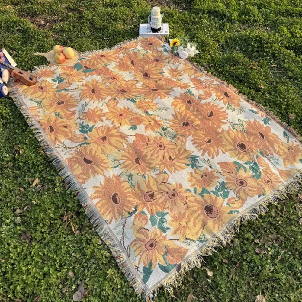 Floral Outdoor Picnic Blanket Washable Microfiber 180x130 cm-Bedding & Bath > Blankets-casanuva-casanuva