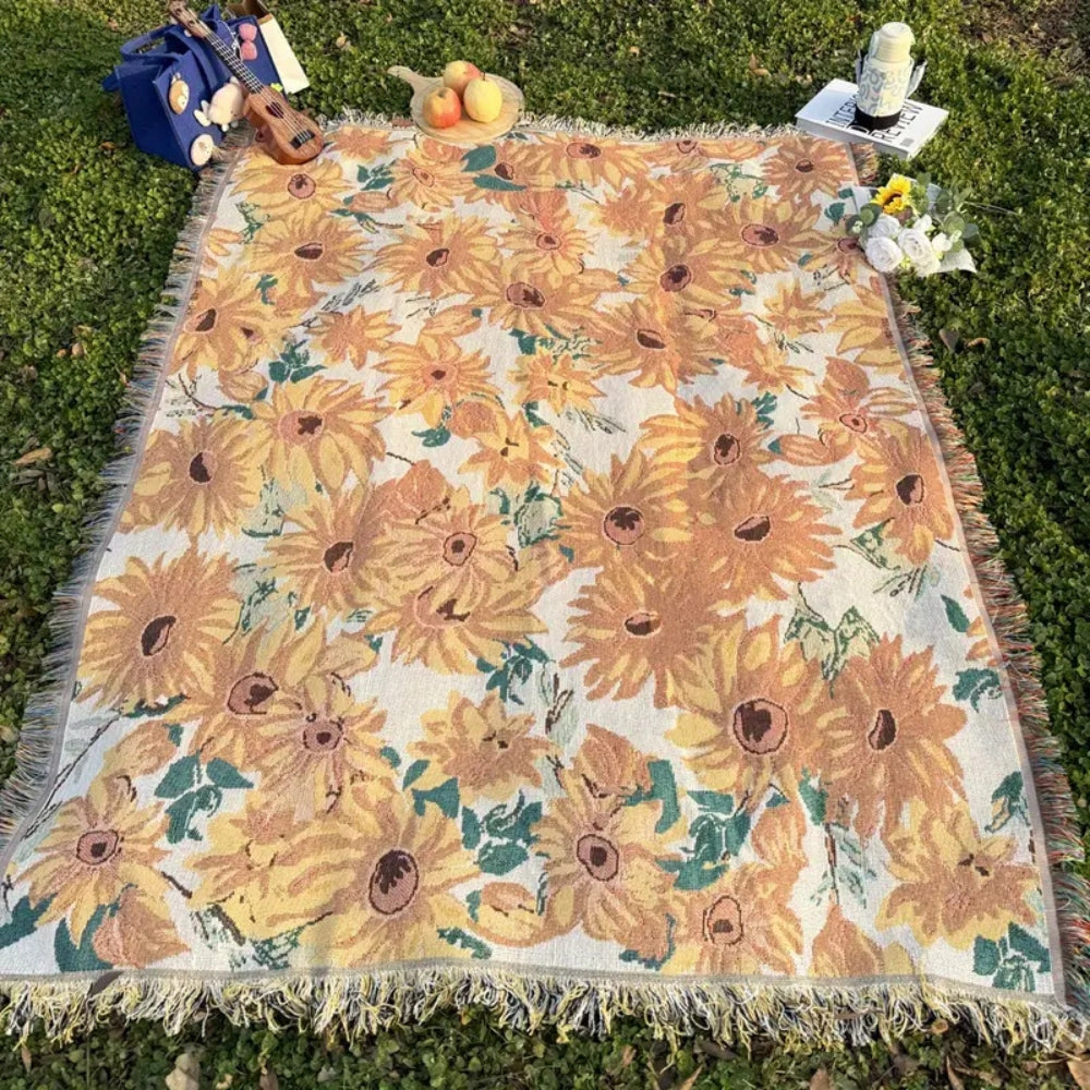Floral Outdoor Picnic Blanket Washable Microfiber 180x130 cm-Bedding & Bath > Blankets-casanuva-casanuva
