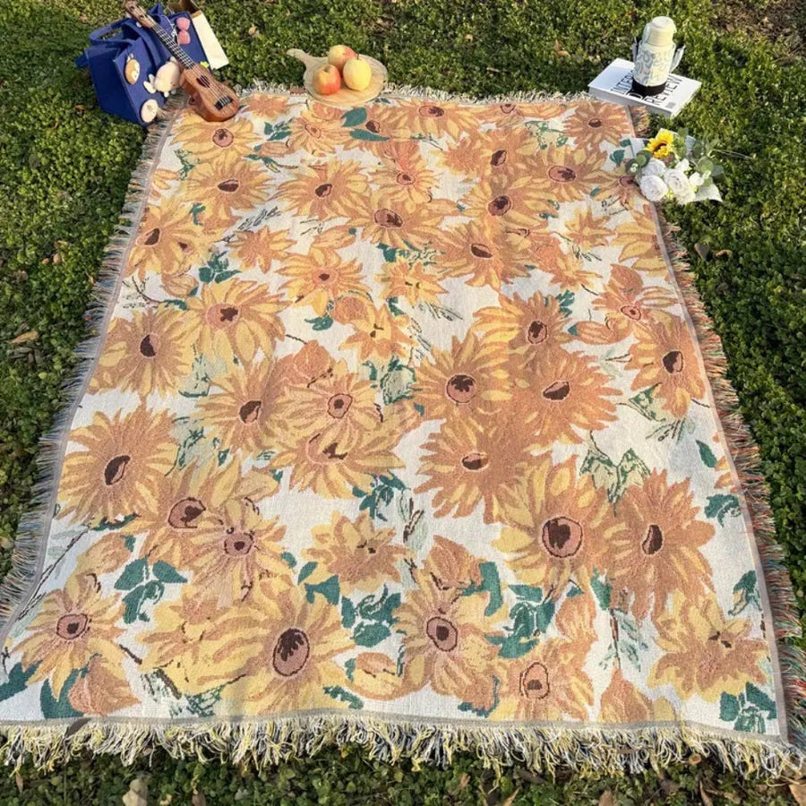 Floral Outdoor Picnic Blanket Washable Microfiber 180x130 cm-Bedding & Bath > Blankets-casanuva-casanuva