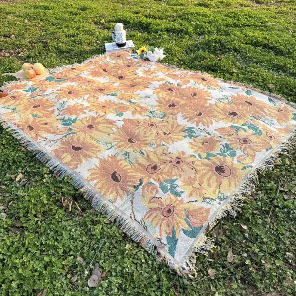 Floral Outdoor Picnic Blanket Washable Microfiber 180x130 cm-Bedding & Bath > Blankets-casanuva-casanuva