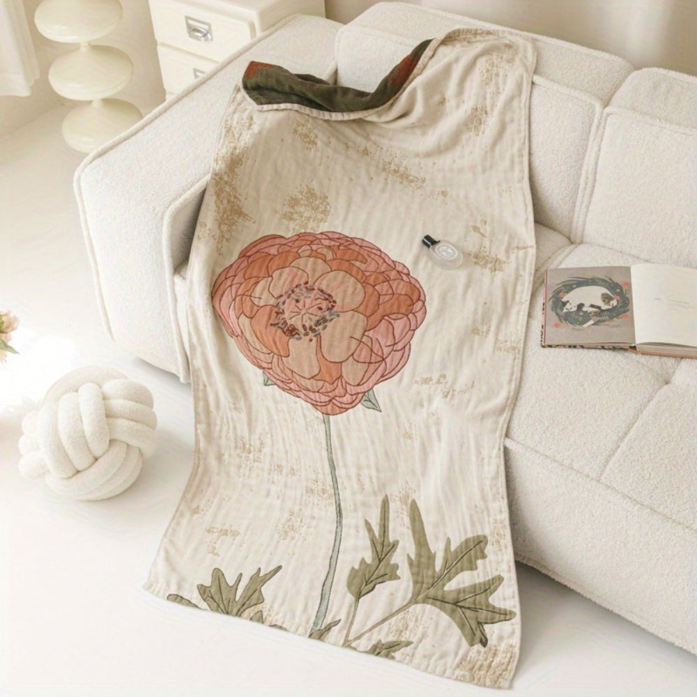 Floral Print Bath Towel Blanket-Bedding & Bath > Bath Towels-casanuva-Coral Peony-casanuva