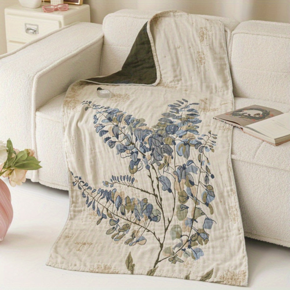 Floral Print Bath Towel Blanket-Bedding & Bath > Bath Towels-casanuva-Indigo Fern-casanuva