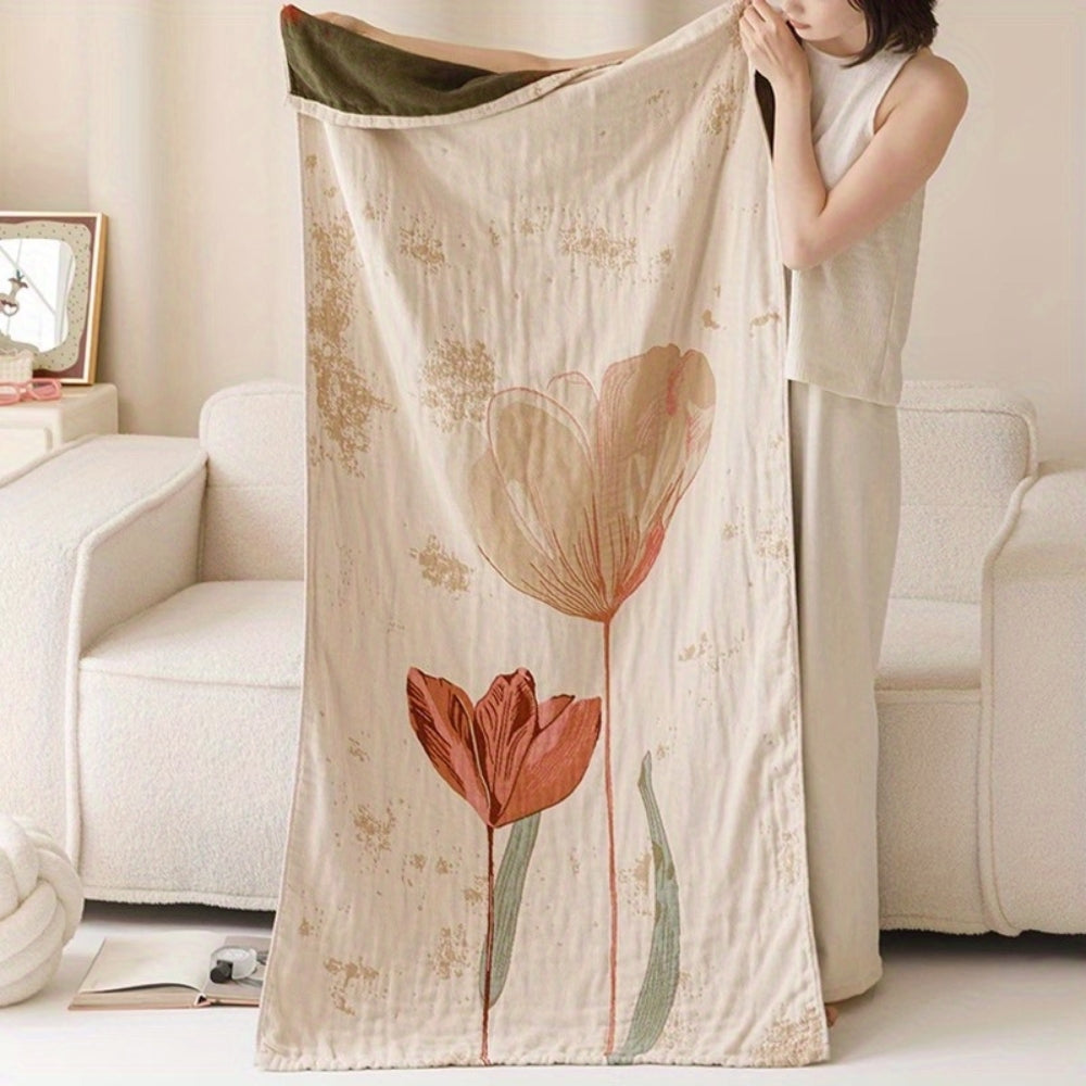 Floral Print Bath Towel Blanket-Bedding & Bath > Bath Towels-casanuva-Tulip Grace-casanuva