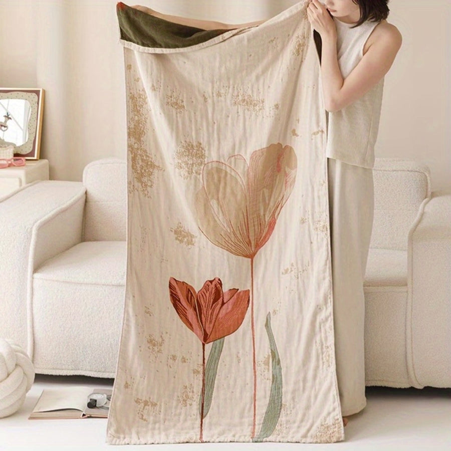 Floral Print Bath Towel Blanket-Bedding & Bath > Bath Towels-casanuva-Tulip Grace-casanuva