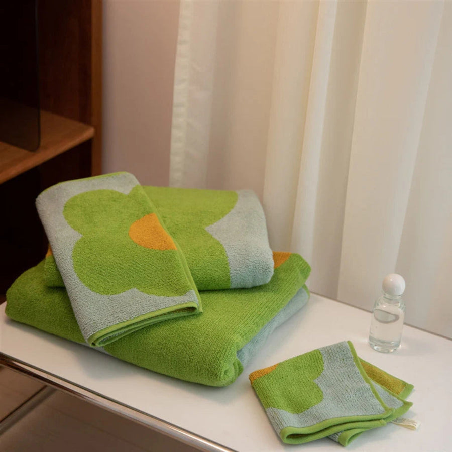Floral Print Cotton Bath Towel-Bedding & Bath > Bath Towels-casanuva-Green-13"x13"-casanuva