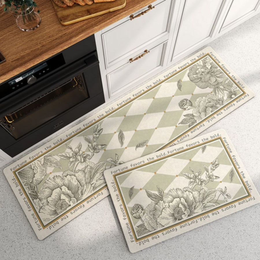 Floral Quick Dry Kitchen Mat-Kitchen & Dining > Kitchen Mats-casanuva-Botanical Script-18"x29.5"-casanuva