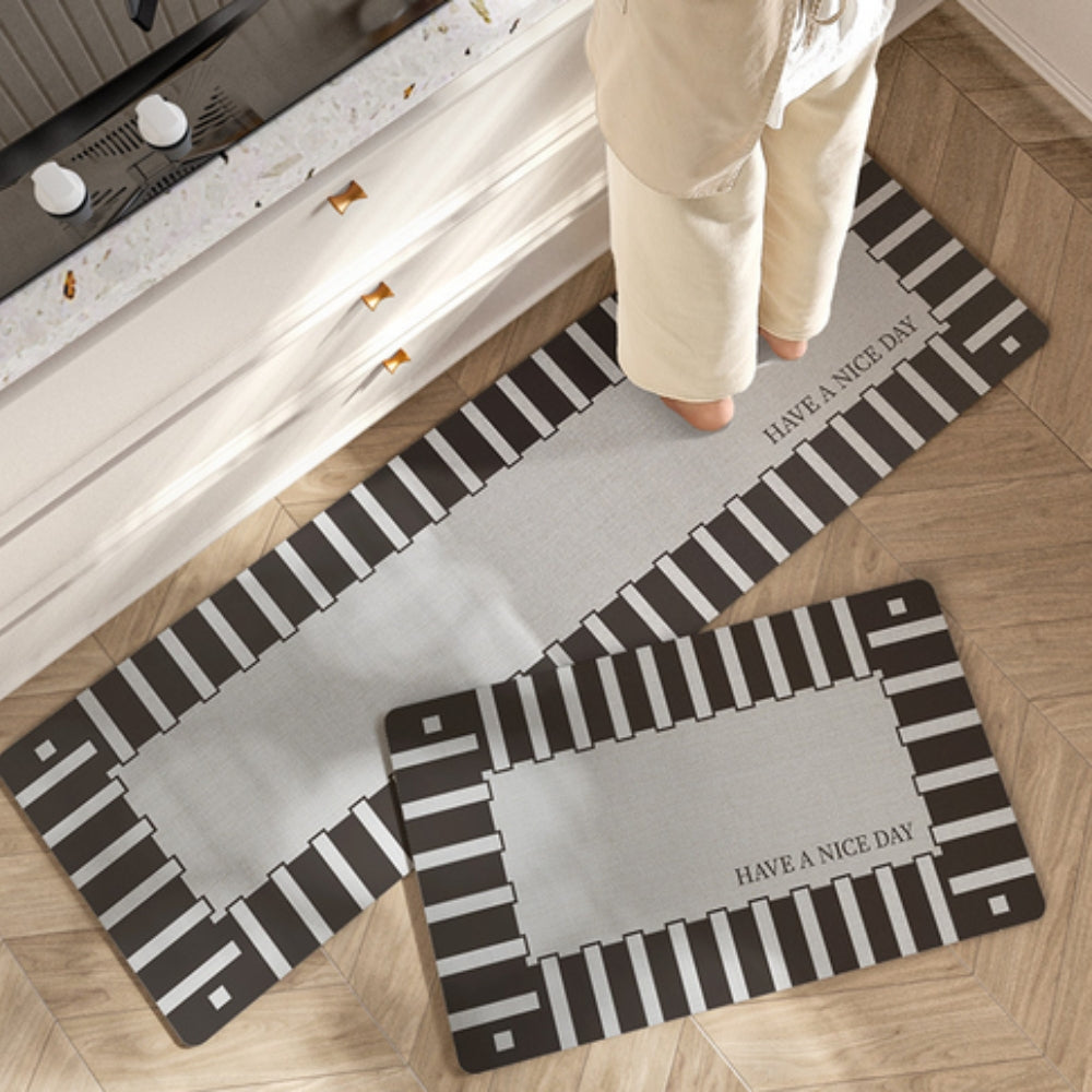 Floral Striped Kitchen Mat Washable Non Slip-Kitchen & Dining > Kitchen Mats-casanuva-Charcoal Stripes-18"x29.5"-casanuva