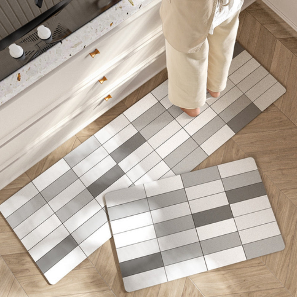 Floral Striped Kitchen Mat Washable Non Slip-Kitchen & Dining > Kitchen Mats-casanuva-Silver Blocks-18"x29.5"-casanuva