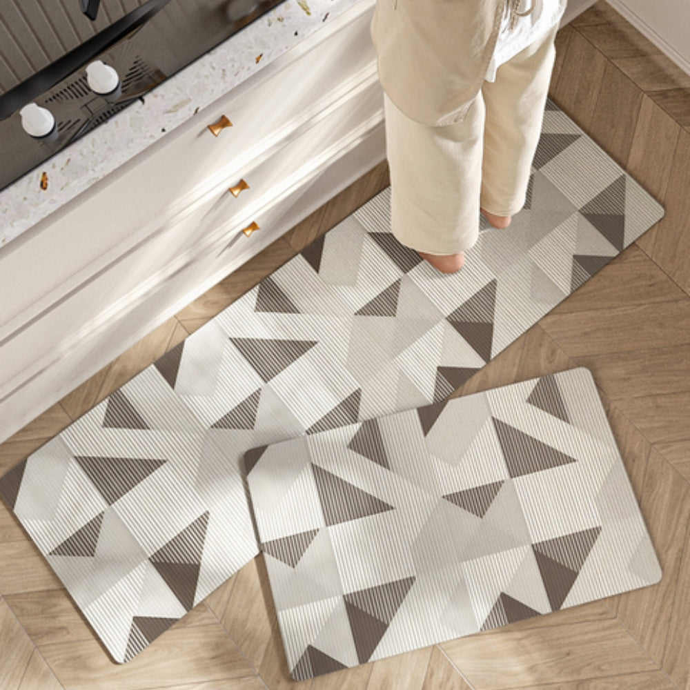 Floral Striped Kitchen Mat Washable Non Slip-Kitchen & Dining > Kitchen Mats-casanuva-Taupe Triangles-18"x29.5"-casanuva