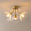 Flower Glass Ceiling Lamp-Lighting > Ceiling Lights-casanuva-3 heads 17.8" x H 10.6"-Brass & Clear-casanuva