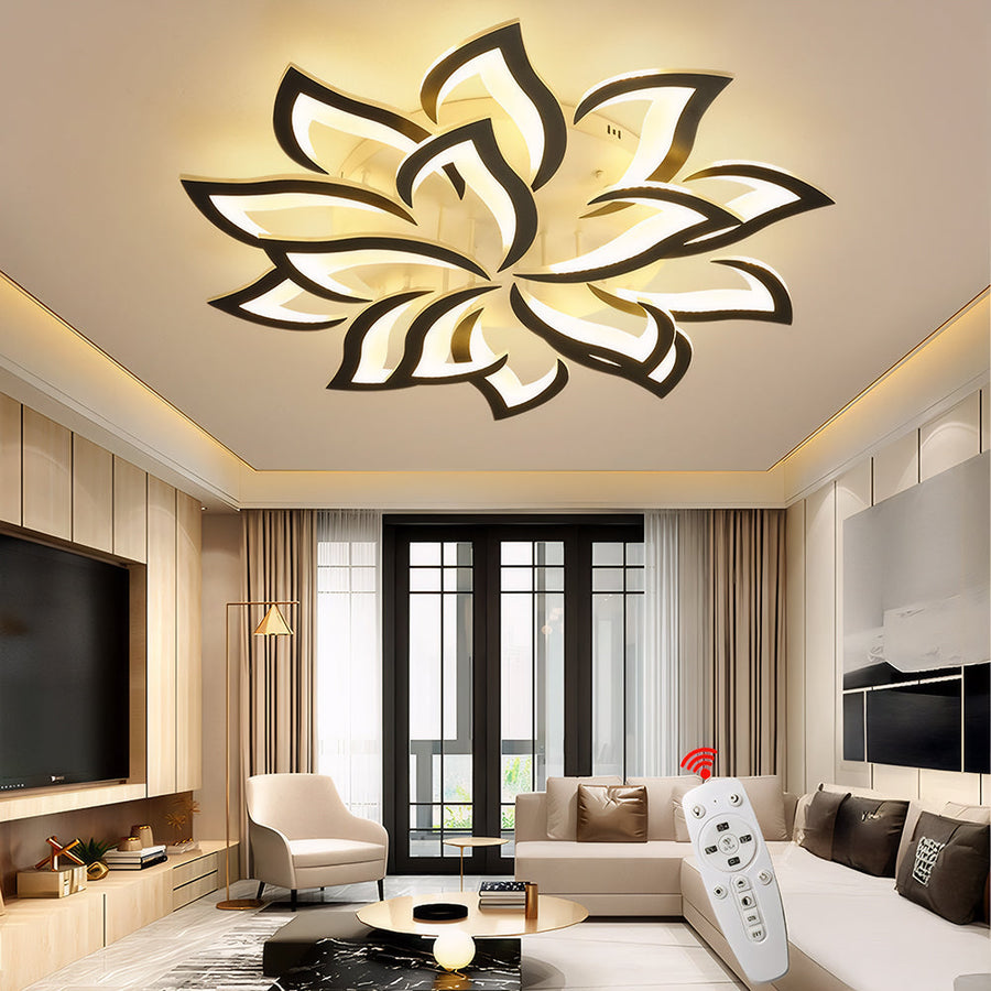 Flower Shape Iron LED Ceiling Light for Living Room-Lighting > Ceiling Lights-casanuva-Black-15 Lights D100*H15cm-Dimmable (Remote)-casanuva