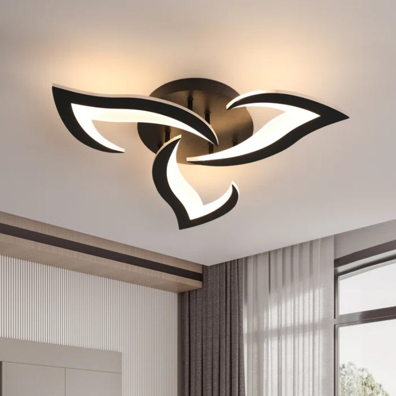 Flower Shape Iron LED Ceiling Light for Living Room-Lighting > Ceiling Lights-casanuva-Black-3 Lights D55*H8cm-Warm Light-casanuva