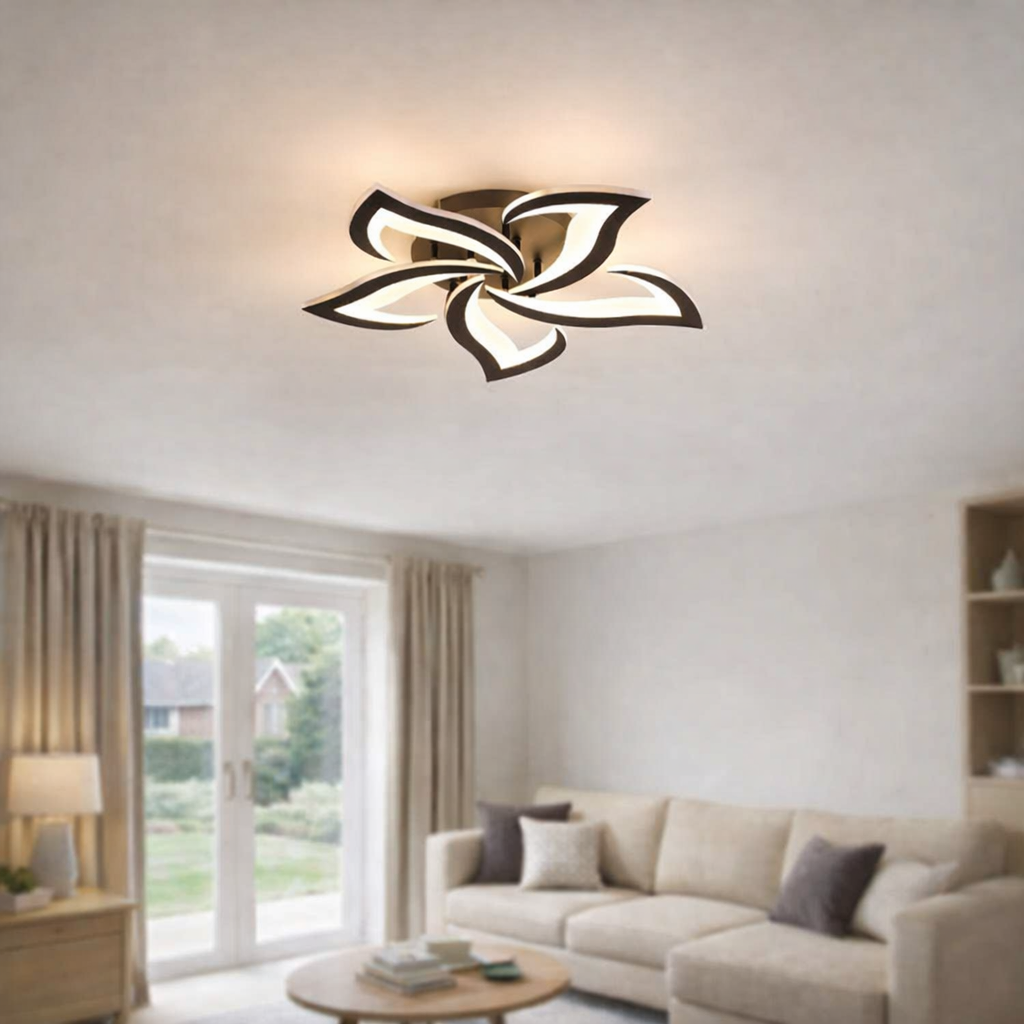 Flower Shape Iron LED Ceiling Light for Living Room-Lighting > Ceiling Lights-casanuva-Black-5 Lights D66*H8cm-3 Colour Change By Switch-casanuva