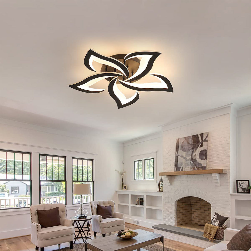 Flower Shape Iron LED Ceiling Light for Living Room-Lighting > Ceiling Lights-casanuva-Black-5 Lights D66*H8cm-Dimmable (Remote)-casanuva