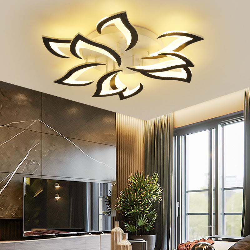 Flower Shape Iron LED Ceiling Light for Living Room-Lighting > Ceiling Lights-casanuva-Black-9 Lights D80*H15cm-Dimmable (Remote)-casanuva