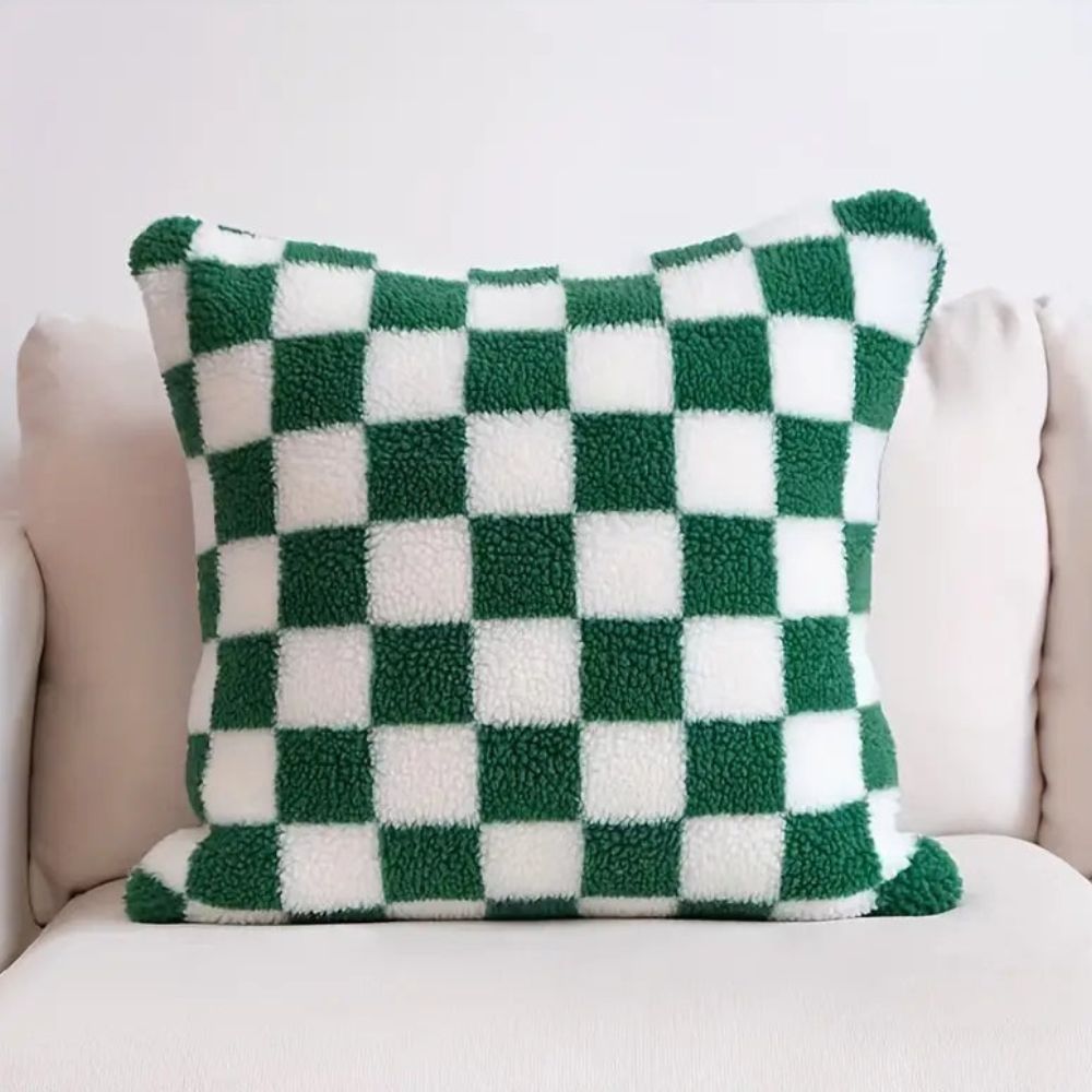 Fluff Mate Plush Cushion Cover-Covers & Textiles > Cushion Covers-casanuva-Evergreen Check-casanuva