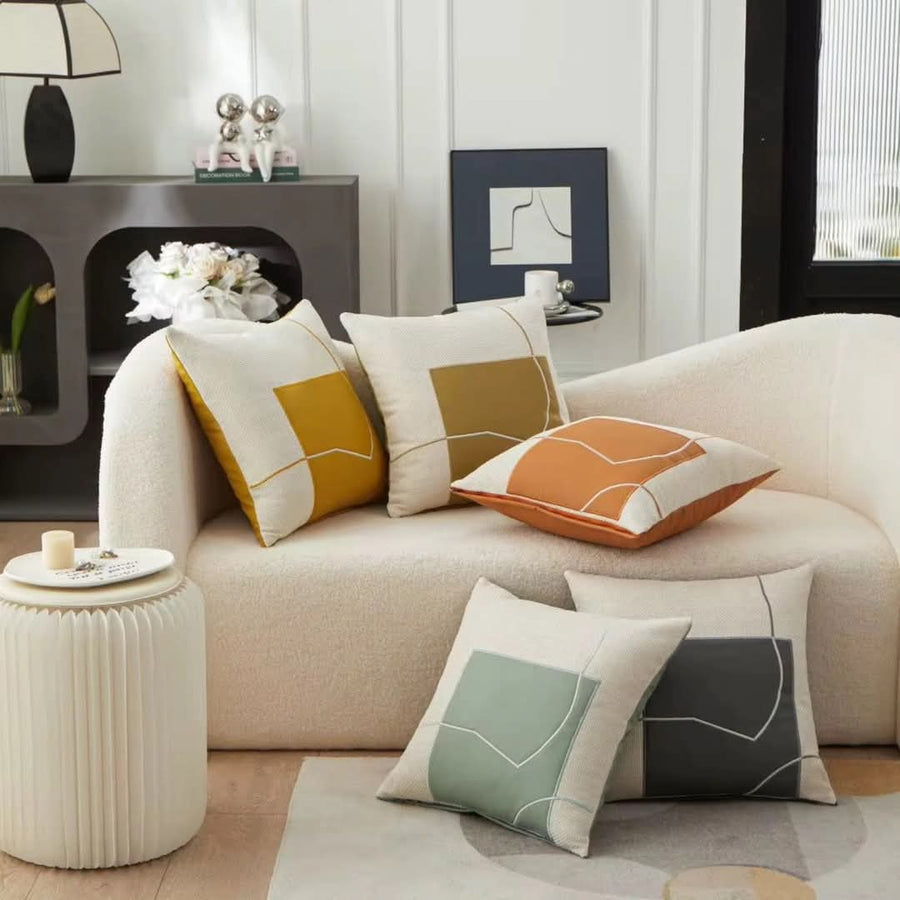 Geometric Embroidered Decorative Cushion Soft Luxury Fabric-Covers & Textiles > Throw Pillows-casanuva-casanuva