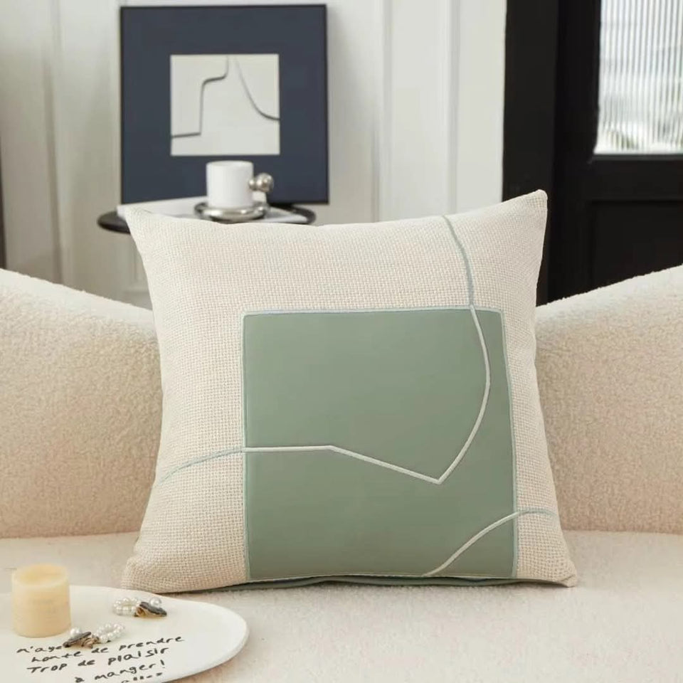 Geometric Embroidered Decorative Cushion Soft Luxury Fabric-Covers & Textiles > Throw Pillows-casanuva-Green-casanuva