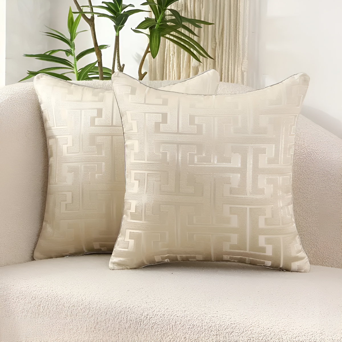 Geometric Jacquard Cushion Cover-Covers & Textiles > Cushion Covers-casanuva-Beige-18"x18"-casanuva