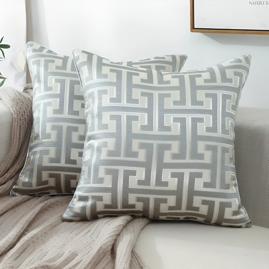 Geometric Jacquard Cushion Cover-Covers & Textiles > Cushion Covers-casanuva-Gray-18"x18"-casanuva