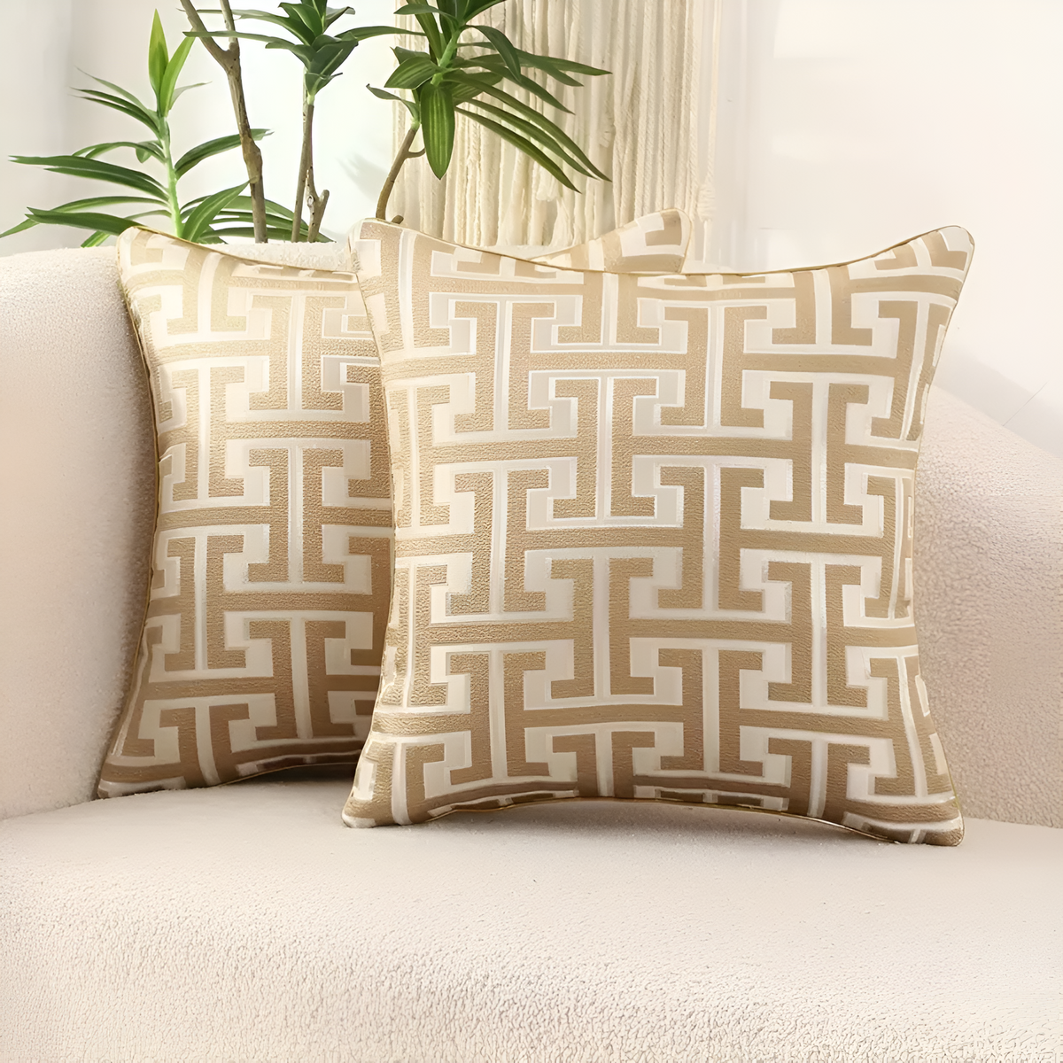 Geometric Jacquard Cushion Cover-Covers & Textiles > Cushion Covers-casanuva-Khaki-18"x18"-casanuva