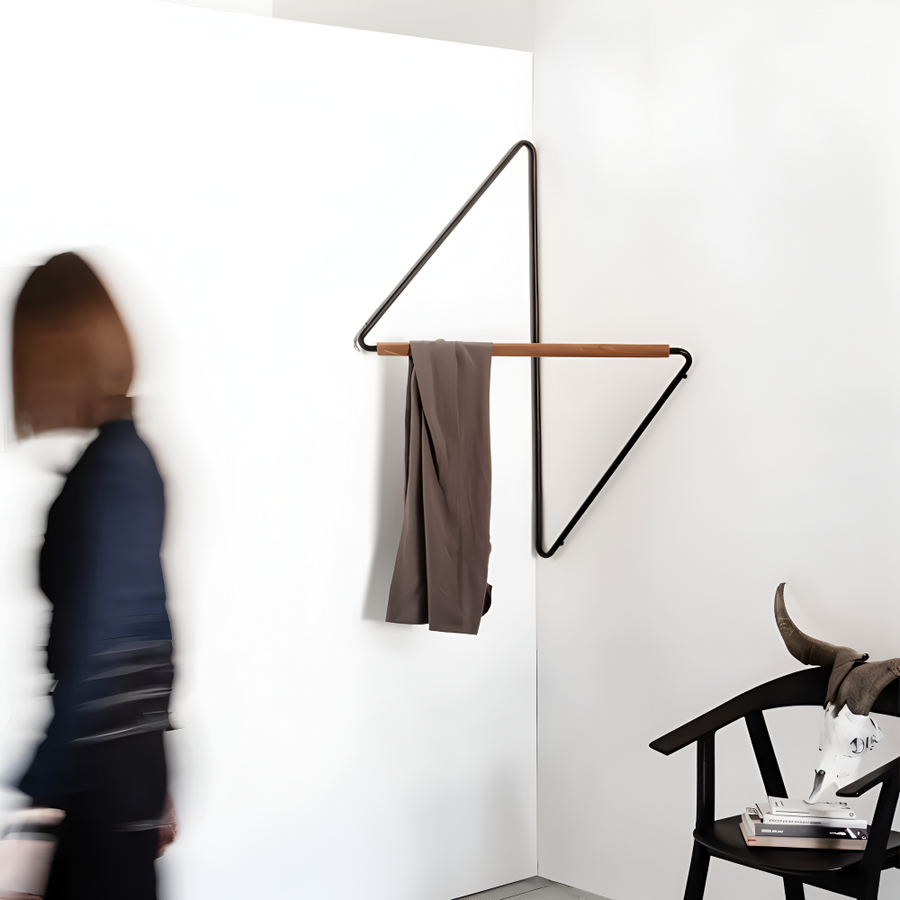 Geometric Metal Wall Coat Rack with Wooden Bar-Home Decor > Decorative Accessories-casanuva-casanuva