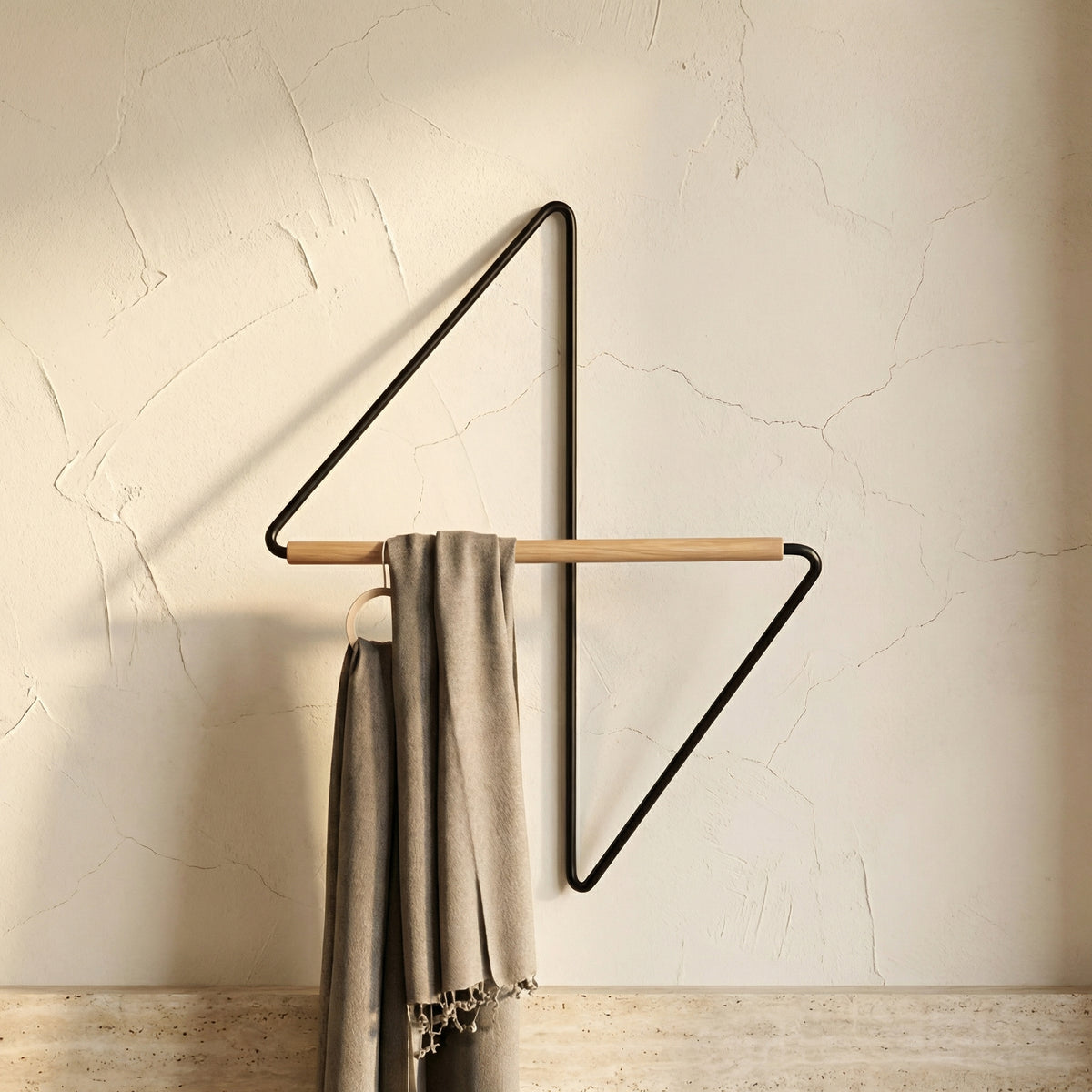 Geometric Metal Wall Coat Rack with Wooden Bar-Home Decor > Decorative Accessories-casanuva-casanuva