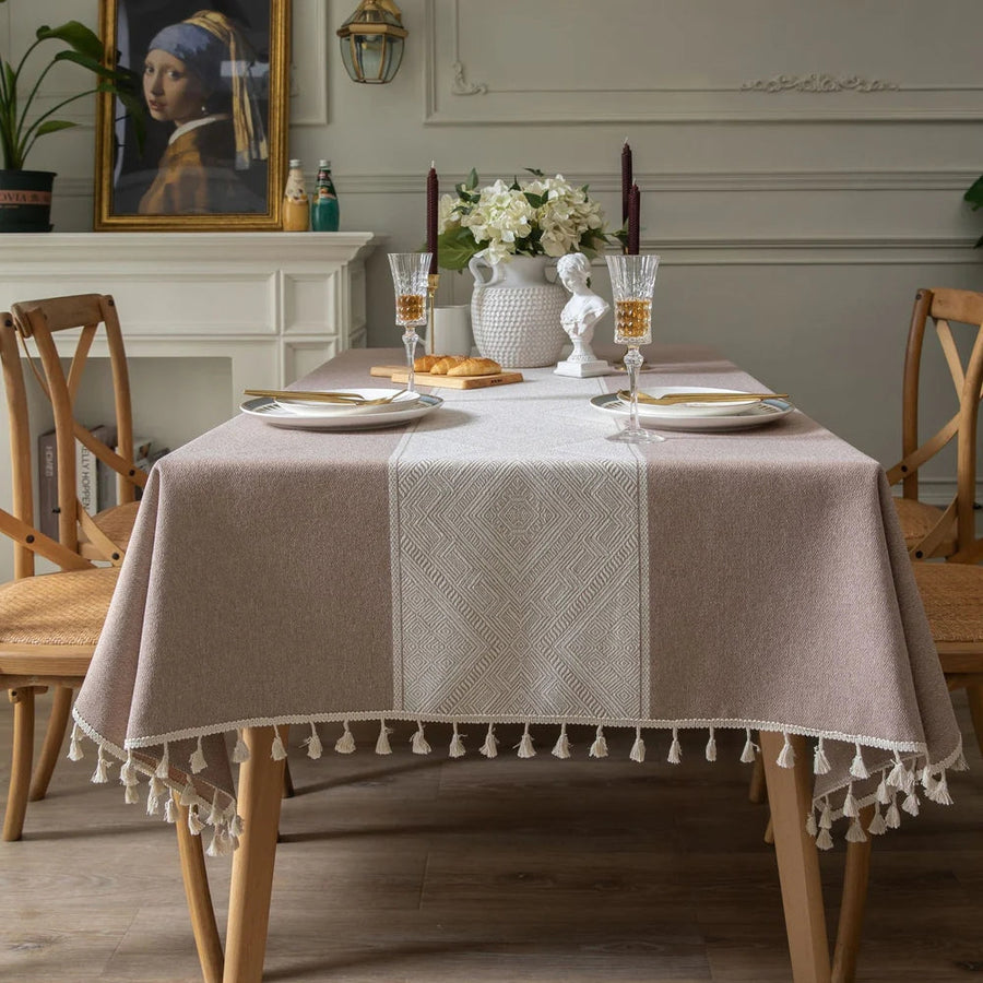 Geometric Tassel Tablecloth-Covers & Textiles > Table Cloths-casanuva-Dusty Rose-39"x55"-casanuva