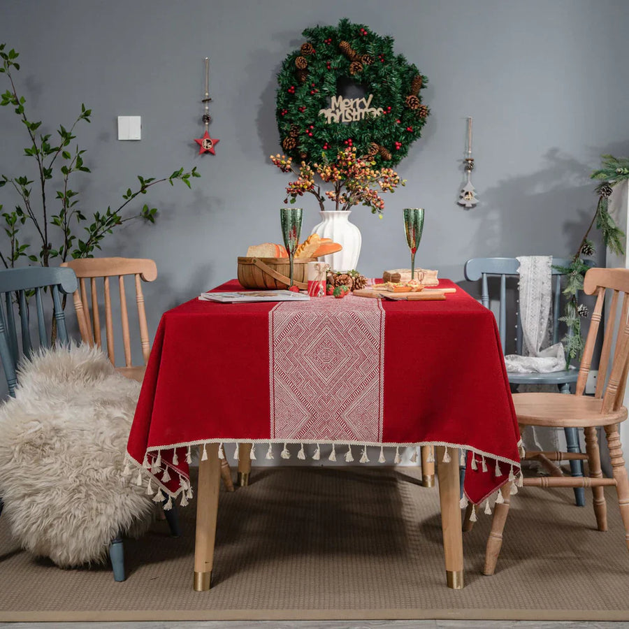 Geometric Tassel Tablecloth-Covers & Textiles > Table Cloths-casanuva-Red-39"x55"-casanuva