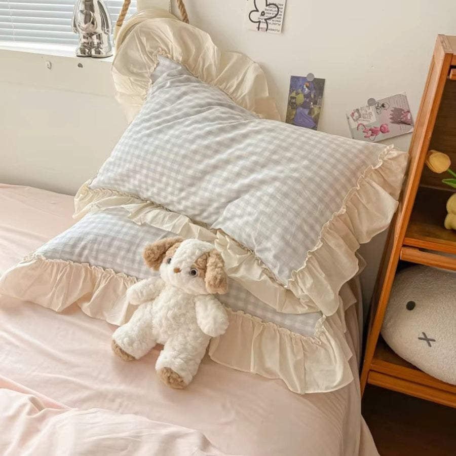 Gingham Check Ruffled Edge Bedding Set-Bedding & Bath > Bedding Sets-casanuva-casanuva