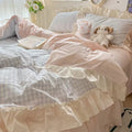 Gingham Check Ruffled Edge Bedding Set-Bedding & Bath > Bedding Sets-casanuva-casanuva