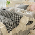 Gingham Check Ruffled Edge Bedding Set-Bedding & Bath > Bedding Sets-casanuva-Noir Gingham-Twin-casanuva