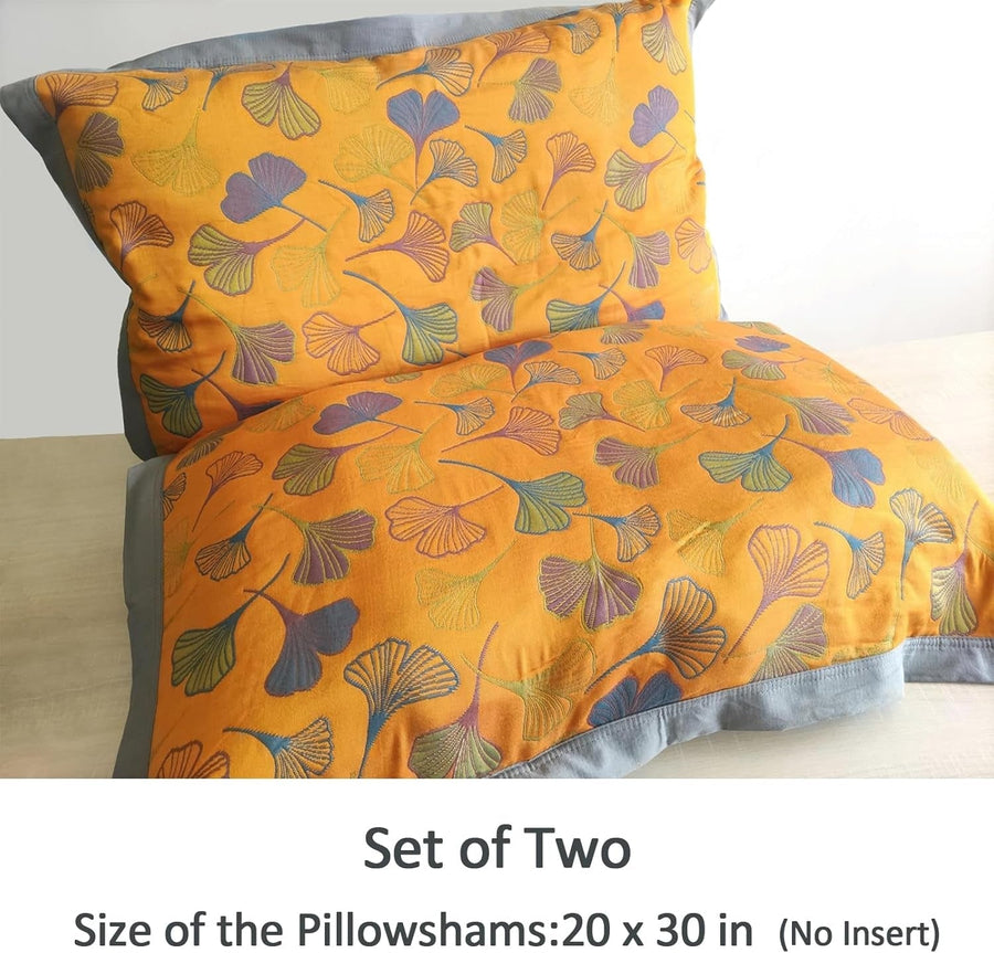 Ginkgo Leaf Embroidered Cotton Pillowcases Set-Bedding & Bath > Pillowcases-casanuva-casanuva