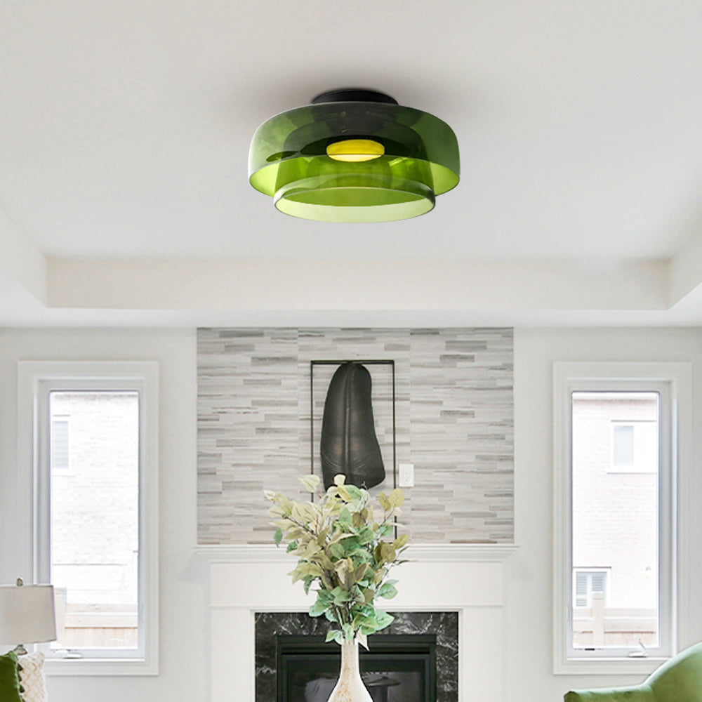 Glass Ceiling Light Nordic Medieval Style-Lighting > Ceiling Lights-casanuva-Green-2 layers-D40*H18cm-3-Color Changeable-casanuva