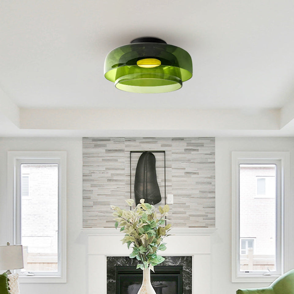 Glass Ceiling Light Nordic Medieval Style-Lighting > Ceiling Lights-casanuva-Green-2 layers-D40*H18cm-3-Color Changeable-casanuva