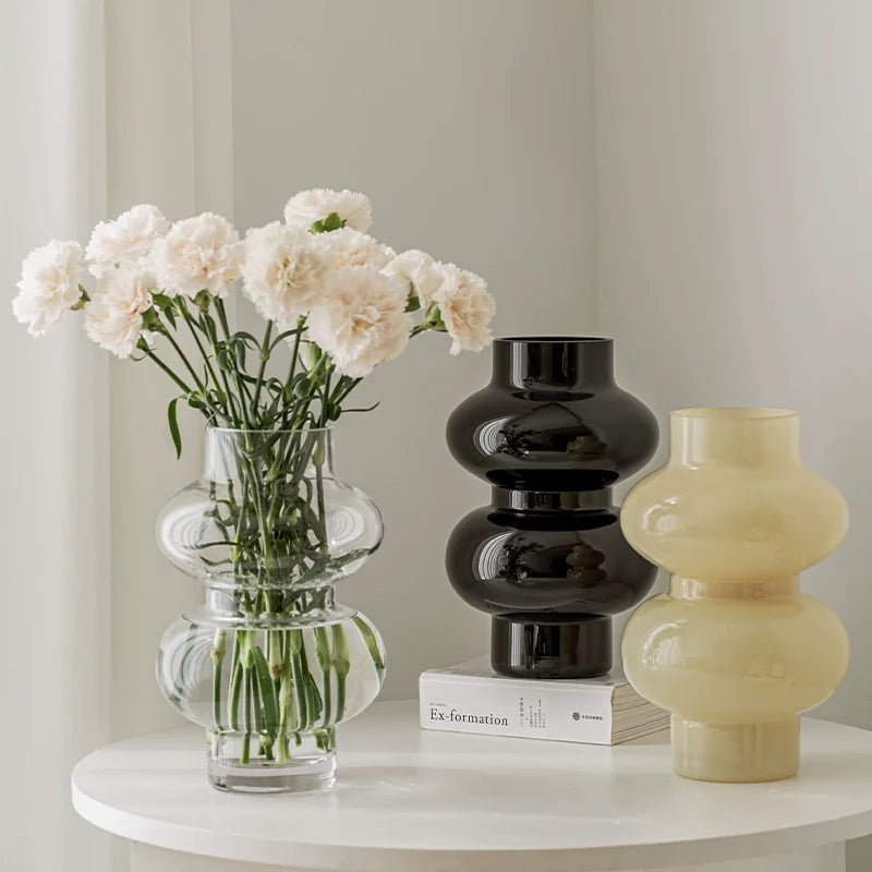 Glass Flower Vase Retro Design-Home Decor > Vases-casanuva-Clear + Custard + Blac...-casanuva