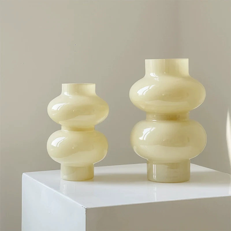 Glass Flower Vase Retro Design-Home Decor > Vases-casanuva-Custard 2-piece set A-casanuva