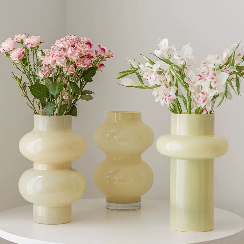 Glass Flower Vase Retro Design-Home Decor > Vases-casanuva-Custard 3-piece set A-casanuva
