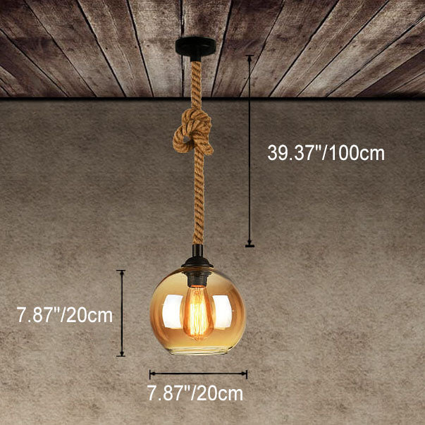 Glass Globe Pendant Light with Retro Rope Hanging Design-Lighting > Pendant Lights-casanuva-casanuva