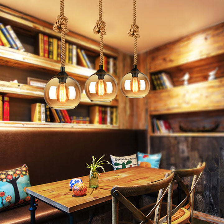 Glass Globe Pendant Light with Retro Rope Hanging Design-Lighting > Pendant Lights-casanuva-casanuva